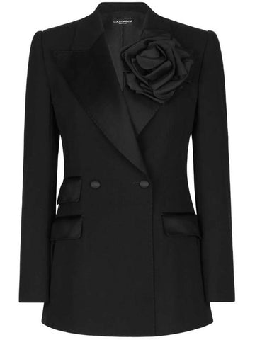 floral applique double breasted blazer jacket black - DOLCE&GABBANA - BALAAN 1