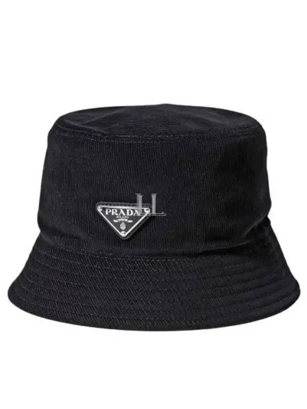 Triangle Logo Corduroy Bucket Hat Black - PRADA - BALAAN 2