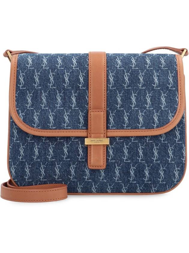 Small Monogram All Over Satchel Cross Bag Navy - SAINT LAURENT - BALAAN 3