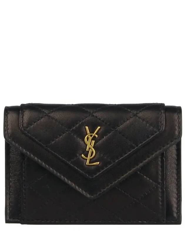 Gaby Logo Quilted Lambskin Card Wallet Black - SAINT LAURENT - BALAAN 2