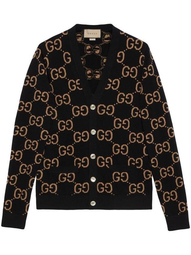 GG V-neck Wool Jacquard Cardigan Black - GUCCI - BALAAN 1