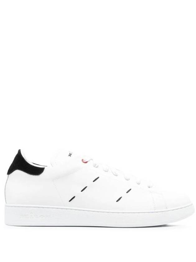 Stitched Leather Low Top Sneakers White Black - KITON - BALAAN 1