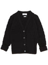 Merino Wool Crisscross Cable Stitch 3/4 Sleeve V-Neck Cardigan Navy - THOM BROWNE - BALAAN 2