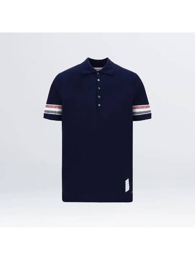 Men's RWB Stripe Cotton Polo Shirt Navy - THOM BROWNE - BALAAN 2