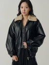 Influencer Seyoung wh Aviator Eco Leather Overfit Jacket Black - SORRY TOO MUCH LOVE - BALAAN 4