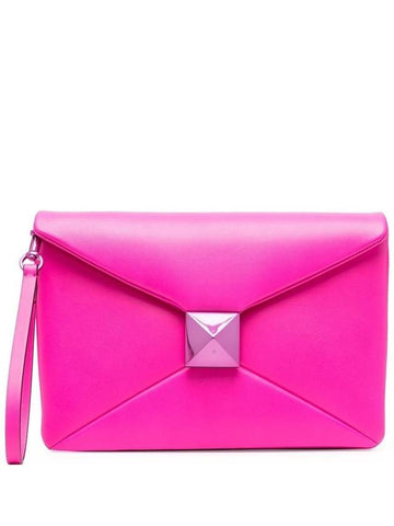 One Studded Leather Clutch Bag Pink - VALENTINO - BALAAN 1