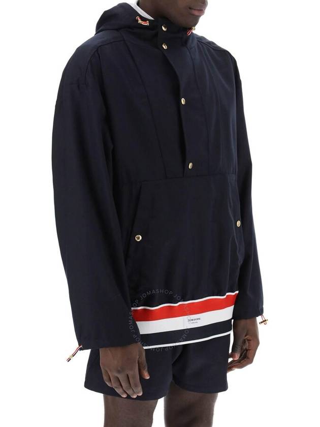 Striped Lightweight Wool Anorak Navy - THOM BROWNE - BALAAN 3