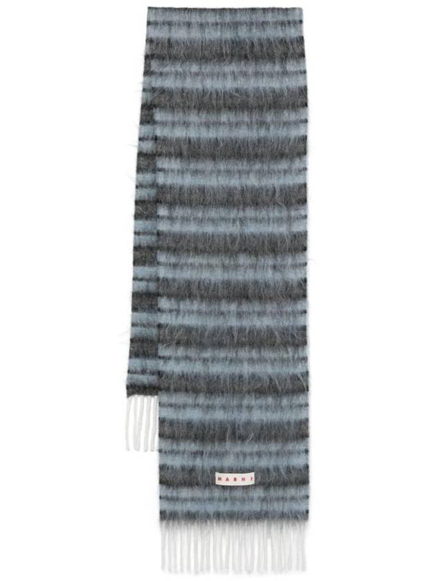 Logo Patch Striped Wool Mohair Scarf Blue - MARNI - BALAAN 1