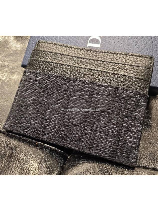 Oblique Jacquard Grain Leather Card Wallet Black - DIOR - BALAAN 3