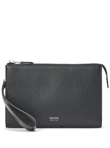 Pebble Logo Print Leather Clutch Bag Black - TOM FORD - BALAAN 1