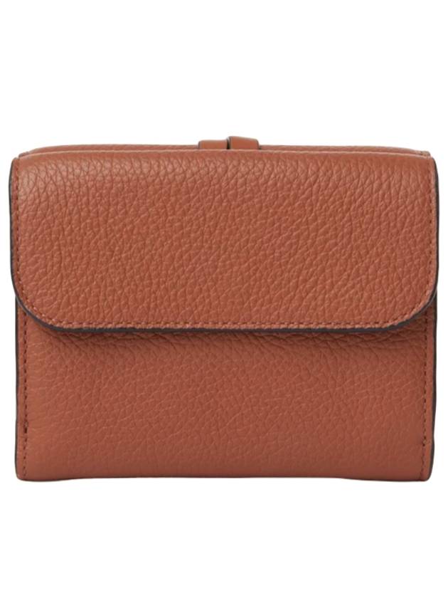 Alphabet Grain Leather Flap Small Half Wallet Brown - CHLOE - BALAAN 3