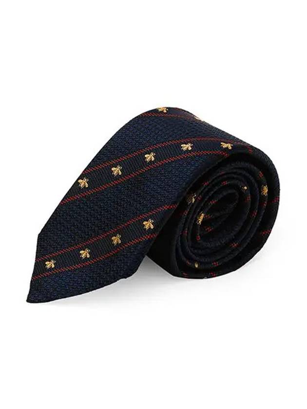 Bee Web Embroider Silk Tie Navy - GUCCI - BALAAN 4