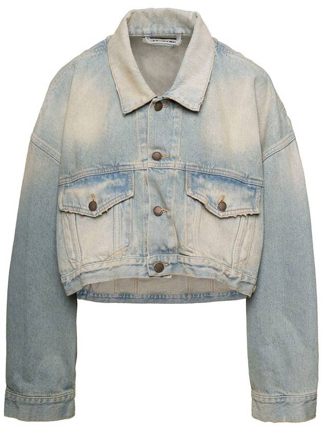 'Gigi' Light Blue Cropped Jacket With Bleach Effect In Cotton Denim Woman - DARKPARK - BALAAN 1