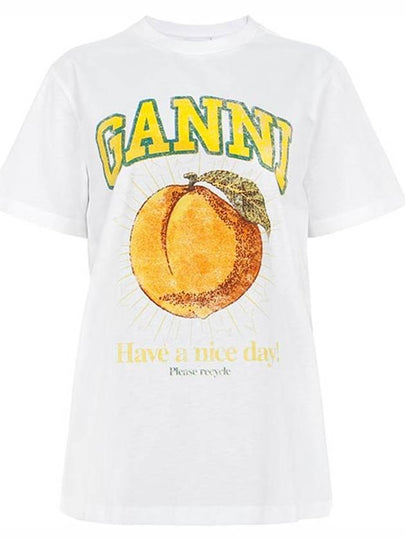 Women's Relaxed Peach Print Short Sleeve T-Shirt White - GANNI - BALAAN 2