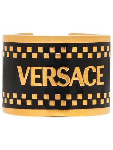 90s Engraving Logo Ring Gold Black - VERSACE - BALAAN 1