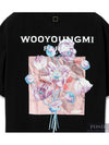 3D Flower Back Logo Round Short Sleeve T-Shirt Black - WOOYOUNGMI - BALAAN 4