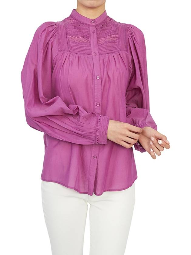 Women's Lace Insert Collar Long Sleeve Cotton Blouse Purple - VANESSA BRUNO - BALAAN 6