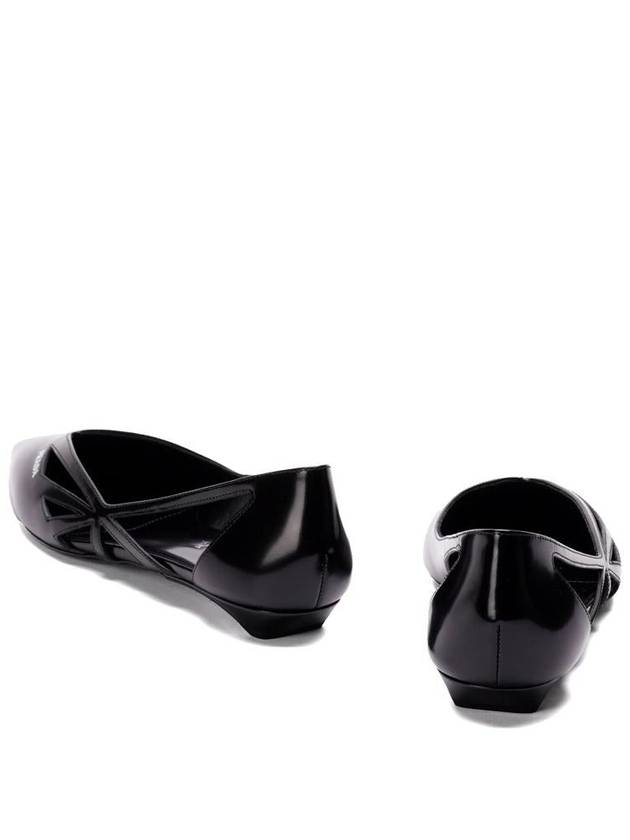 Cut out Brushed Leather Ballerina Black - PRADA - BALAAN 5