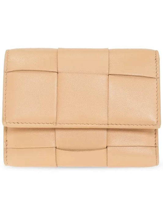 Intrecciato Tri-Fold Zip Half Wallet Almond - BOTTEGA VENETA - BALAAN 1