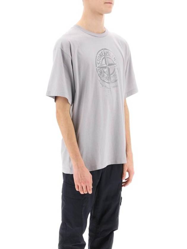 Men's Logo Print Crew Neck Short Sleeve T-Shirt Grey - STONE ISLAND - BALAAN 3