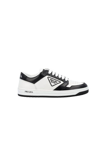 District Triangle Logo Leather Low Top Sneakers White Black - PRADA - BALAAN.