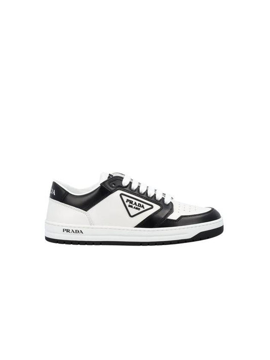 District Triangle Logo Leather Low Top Sneakers White Black - PRADA - BALAAN 1