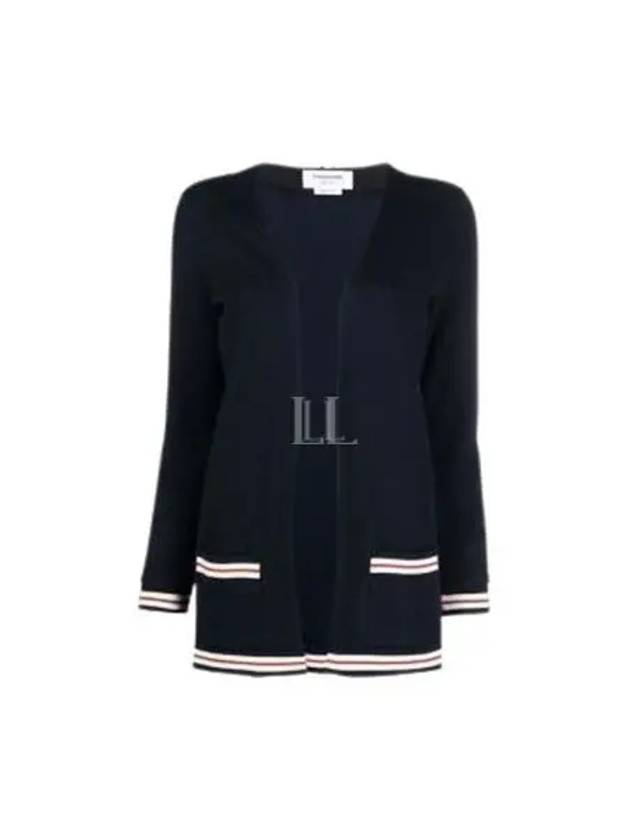 Cricket Stripe Lightweight Textured Cotton V-Neck Cardigan Navy - THOM BROWNE - BALAAN 2