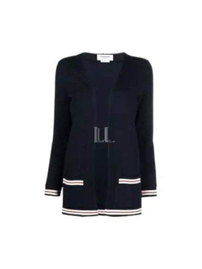 Cricket Stripe Lightweight Textured Cotton V-Neck Cardigan Navy - THOM BROWNE - BALAAN 2