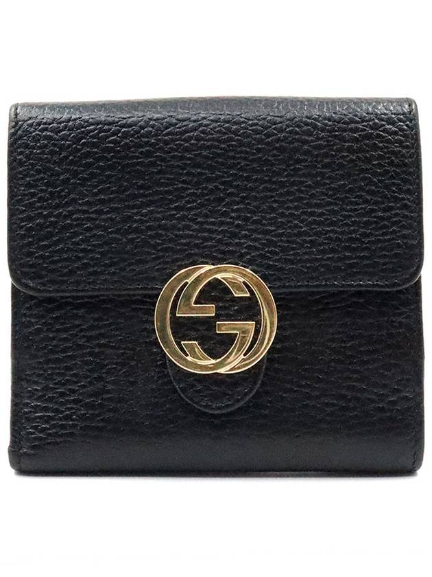 Women s Gucci 615525 Black Leather Interlocking GG Flap Half Wallet gt Gangbuk used luxury goods - GUCCI - BALAAN 2