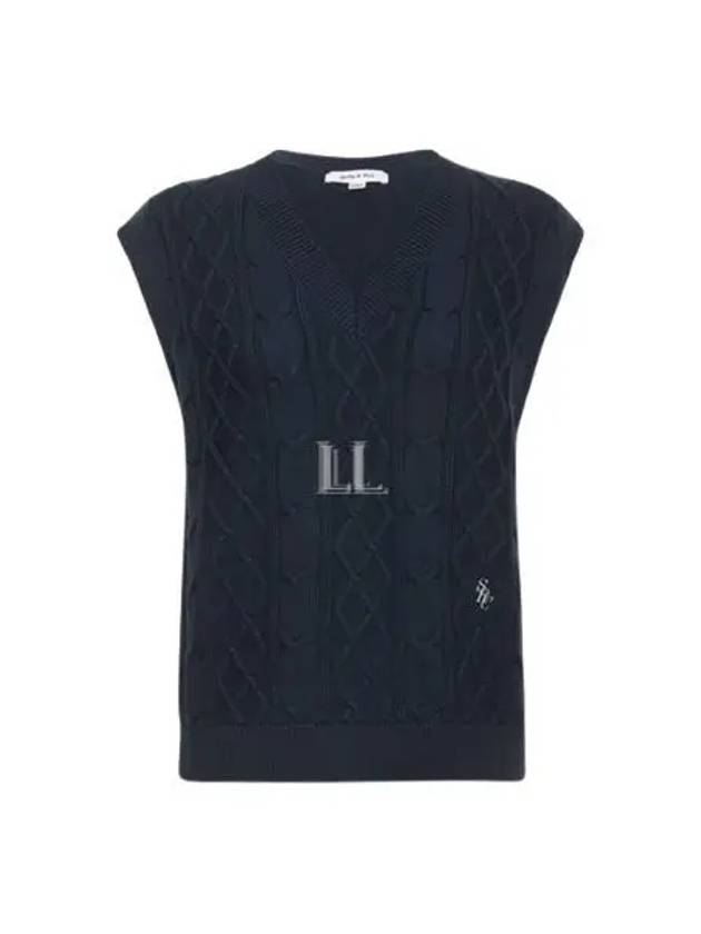 Embroidered Logo Cable Knit Vest Navy - SPORTY & RICH - BALAAN 2