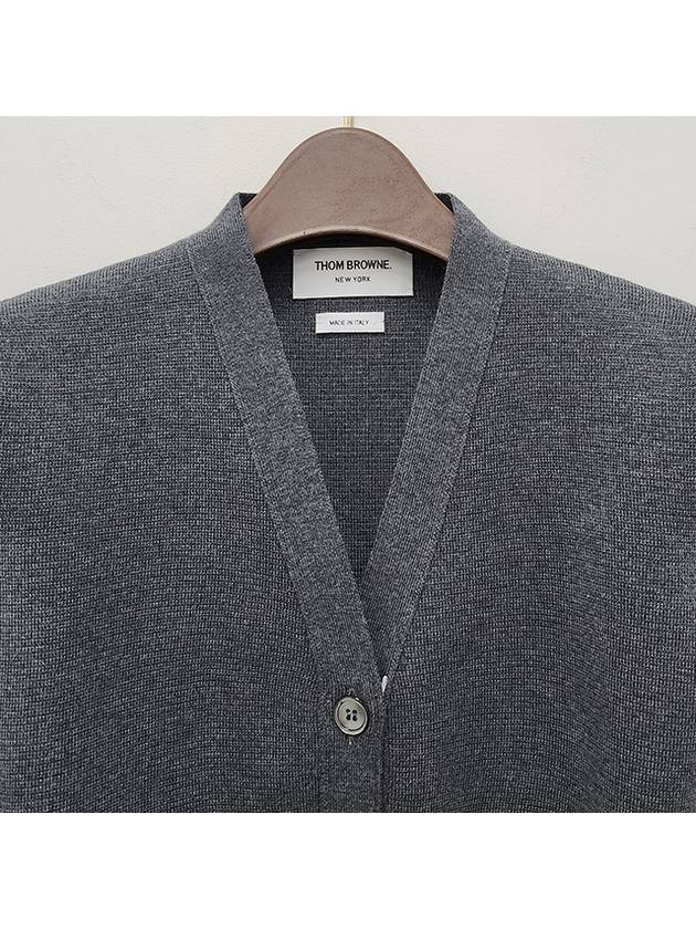 Milano Stitch 4 Bar Classic V Neck Fine Merino Wool Cardigan Medium Grey - THOM BROWNE - BALAAN 5