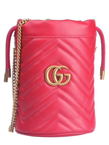 GG Marmont Gold Chain Mini Bucket Bag Red - GUCCI - BALAAN 1