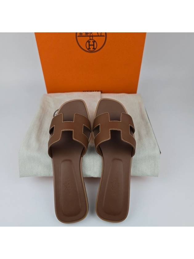 Oran Calfskin Slippers Gold Piqures Ecrues - HERMES - BALAAN 9