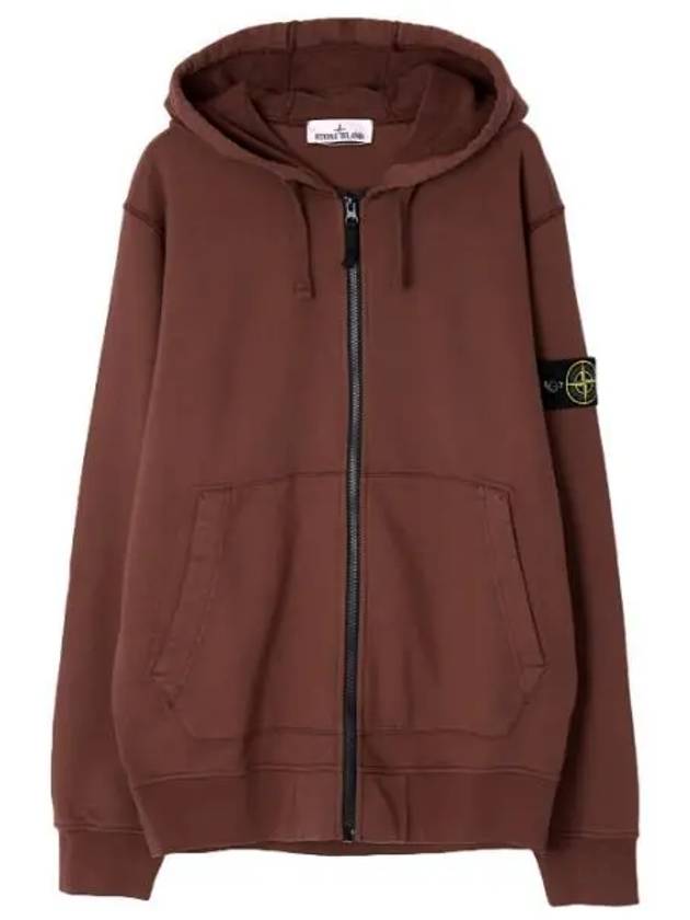 Men Wappen Cotton Fleece Hooded Zip Up Brown - STONE ISLAND - BALAAN 2