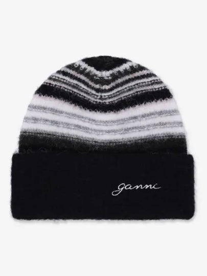 Stripe Soft Wool Beanie Black - GANNI - BALAAN 2