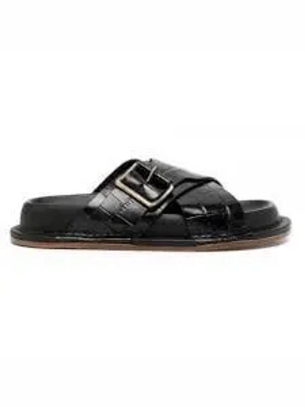 Printed Crocodile Leather Sandals Black - JIL SANDER - BALAAN 2