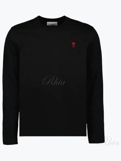 Chain Stitch Heart Logo Long Sleeve T-Shirt Black - AMI - BALAAN 2