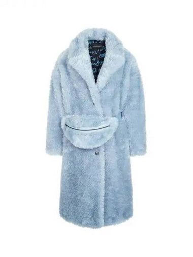 Women s Eagle Button Fake Fur Coat Blue 270212 - EMPORIO ARMANI - BALAAN 1