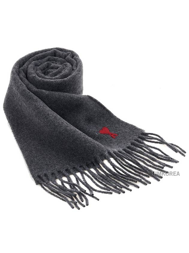 Small Heart Logo Classic Wool Scarf Dark Grey - AMI - BALAAN 2