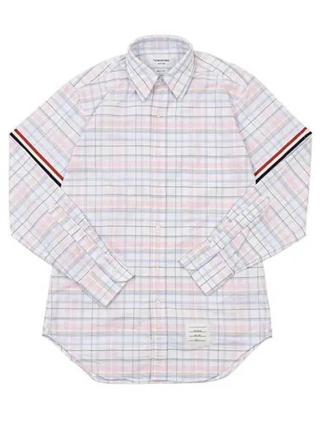 Men's Plaid Three Stripes Armband Oxford Long Sleeve Shirt Light Pink - THOM BROWNE - BALAAN 2