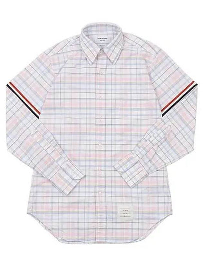 Men's Plaid Three Stripes Armband Oxford Long Sleeve Shirt Light Pink - THOM BROWNE - BALAAN 2