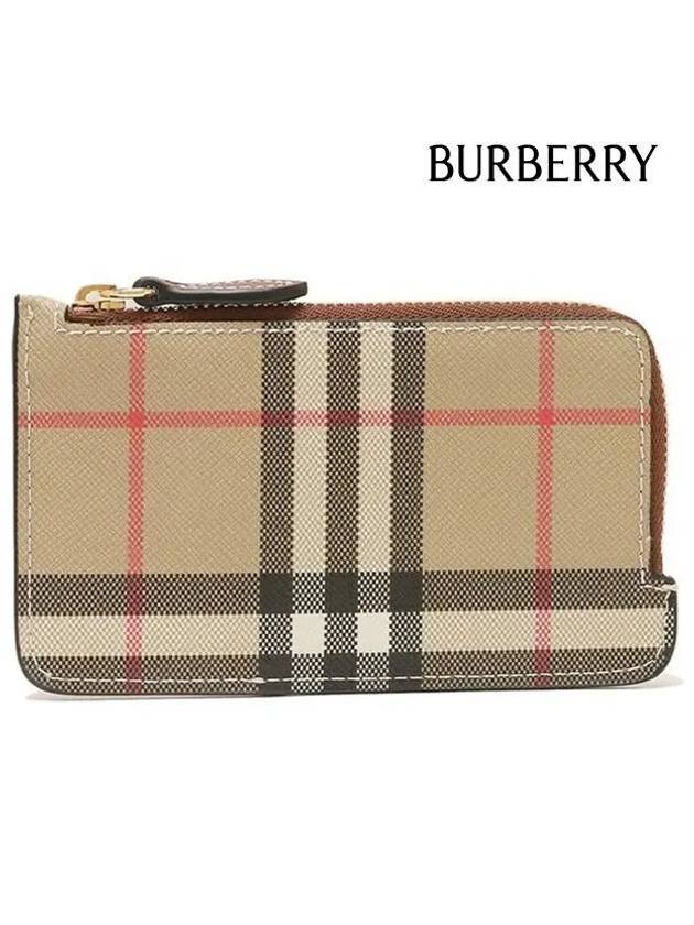 Vintage Check Leather Zipped Card Wallet Beige - BURBERRY - BALAAN 3