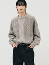 Heavy multi cable overfit sweater melange gray - NOIRER - BALAAN 1