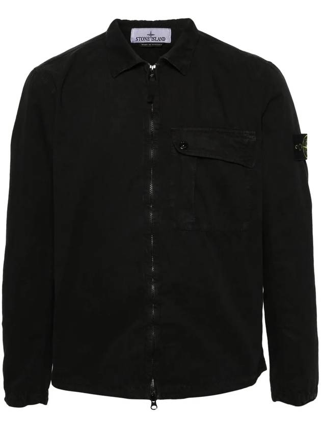 Old Treatment Garment Dyed Overshirt Jacket Black - STONE ISLAND - BALAAN 3