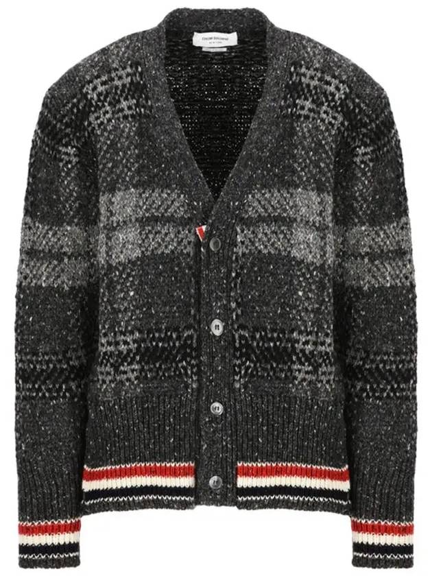 Donegal Tartan Stripe V-Neck Cardigan Grey - THOM BROWNE - BALAAN 2