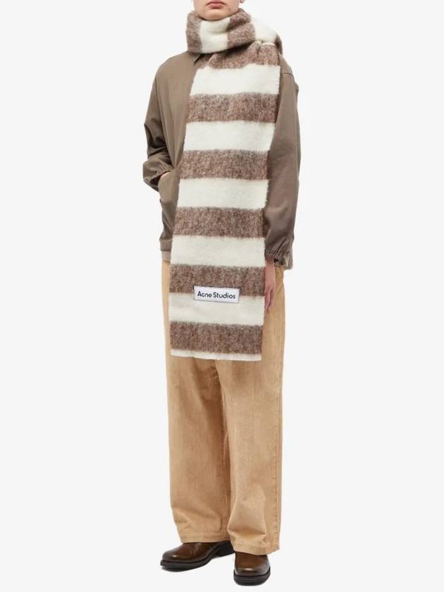 Studios Logo Patch Stripe Wool Blend Muffler Brown White - ACNE STUDIOS - BALAAN 5