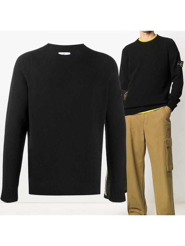 Lambswool Crewneck Knit Top Black - STONE ISLAND - BALAAN 2