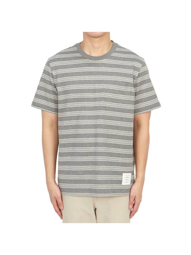 Stripe Pattern Short Sleeve T Shirt Black - THOM BROWNE - BALAAN 1