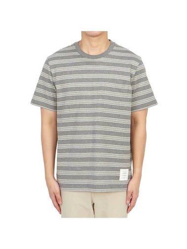 Stripe Pattern Short Sleeve T Shirt Black - THOM BROWNE - BALAAN 1