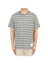 Stripe Pattern Short Sleeve T Shirt Black - THOM BROWNE - BALAAN 1